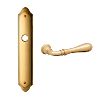 1420 Gou deurkruk op langschild PC92, messing gepolijst