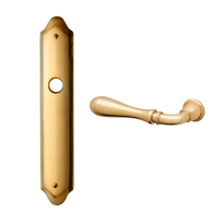 1420L Gou deurkruk op langschild PC92 linkswijzend, messing gepolijst