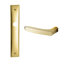 1870L Frame Q deurkruk op langschild blind linkswijzend, satinmessing/messing gepolijst