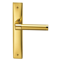 360R Tuc deurkruk op langschild blind rechtswijzend, satinmessing/messing gepolijst