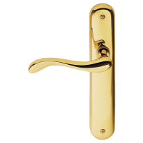 450L Ande deurkruk op langschild PC55 linkswijzend, messing gepolijst