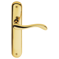 450R Ande deurkruk op langschild BB72 rechtswijzend, messing gepolijst