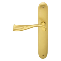 990L River deurkruk op langschild PC85 linkswijzend, satinmessing 