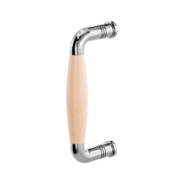 Deurgreep jaren 30 Ika RVS gepolijst met beukenhout 157x62mm