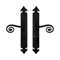 GPF6200.60 smeedijzer zwarte deurkruk Kera op langschild WC57/5, 291x41x4mm