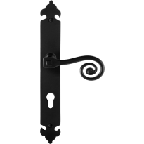 GPF6200.60R smeedijzer zwarte deurkruk Kera op langschild PC72 291x41x4mm, rechtswijzend