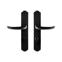 GPF6205.60 smeedijzer zwarte deurkruk Uhka op schild WC63/8, 238x41x4mm