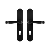 GPF6210.60 smeedijzer zwarte deurkruk Mela op schild PC72, 238x41x4mm