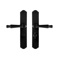 GPF6210.60 smeedijzer zwarte deurkruk Mela op schild WC57/5, 238x41x4mm