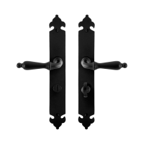 GPF6215.60 smeedijzer zwarte deurkruk Muki op langschild WC63/8, 291x41x4mm