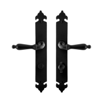 GPF6215.60 smeedijzer zwarte deurkruk Muki op langschild WC72/8, 291x41x4mm