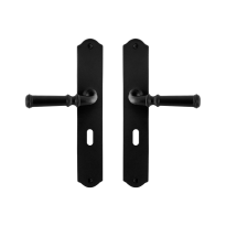 GPF6220.60 smeedijzer zwarte deurkruk Meri op schild BB56, 238x41x4mm