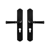GPF6220.60 smeedijzer zwarte deurkruk Meri op schild PC55, 238x41x4mm
