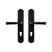 GPF6220.60 smeedijzer zwarte deurkruk Meri op schild PC72, 238x41x4mm