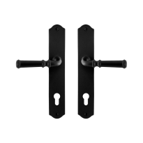 GPF6220.60 smeedijzer zwarte deurkruk Meri op schild PC85, 238x41x4mm