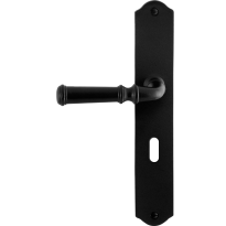 GPF6220.60L/R smeedijzer zwarte deurkruk Meri op schild BB56 238x41x4mm, links-/rechtswijzend