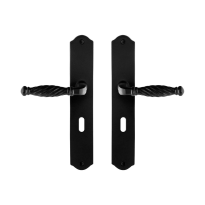 GPF6225.60 smeedijzer zwarte deurkruk Tuli op schild BB56, 238x41x4mm