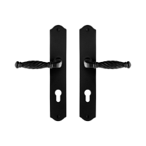 GPF6225.60 smeedijzer zwarte deurkruk Tuli op schild PC72, 238x41x4mm