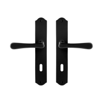 GPF6240.60 smeedijzer zwarte deurkruk Paju op schild BB72, 238x41x4mm