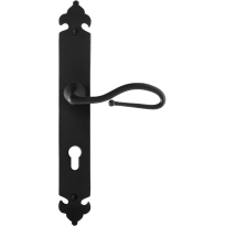 GPF6260.60R smeedijzer zwarte deurkruk Lumi op langschild PC72 291x41x4mm, rechtswijzend