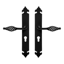 GPF6265.60 smeedijzer zwarte deurkruk Tane op langschild PC55, 291x41x4mm