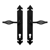 GPF6265.60 smeedijzer zwarte deurkruk Tane op langschild PC92, 291x41x4mm