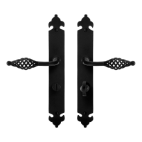 GPF6265.60 smeedijzer zwarte deurkruk Tane op langschild WC63/8, 291x41x4mm