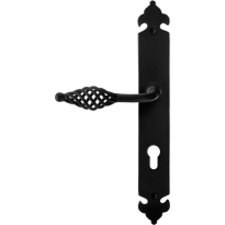 GPF6265.60L/R smeedijzer zwarte deurkruk Tane op langschild PC72 291x41x4mm, links-/rechtswijzend