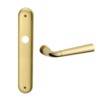 S100R Start deurkruk op langschild PC85 rechtswijzend, messing gepolijst/satinmessing